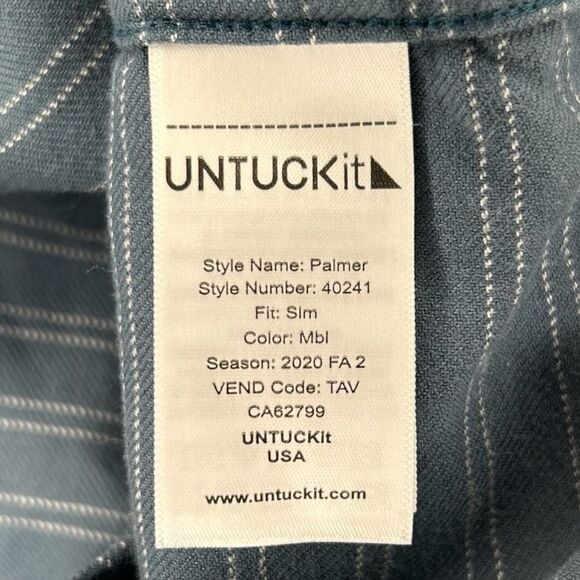 UNTUCKit Flannel Palmer Shirt Men's Large Slim Fit Blue Striped 100% Cotton - Picture 5 of 9